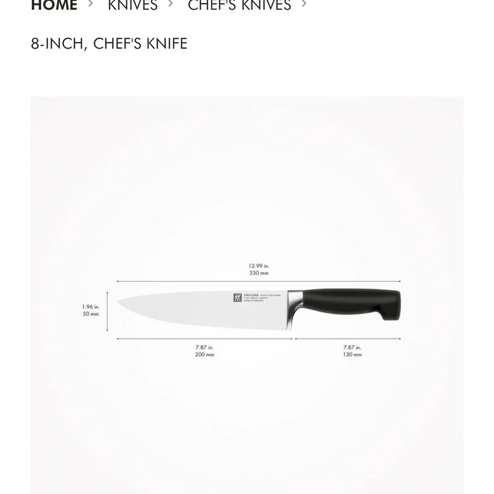 ZWILLING J.A. Henckels 8 Inch Chef's Knife - Black Handle - Picture 2 of 3